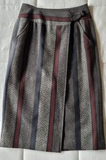 Designer Emanuel Ungaro Parallele Herringbone Wool Wrap- Around Skirt Vintage 8