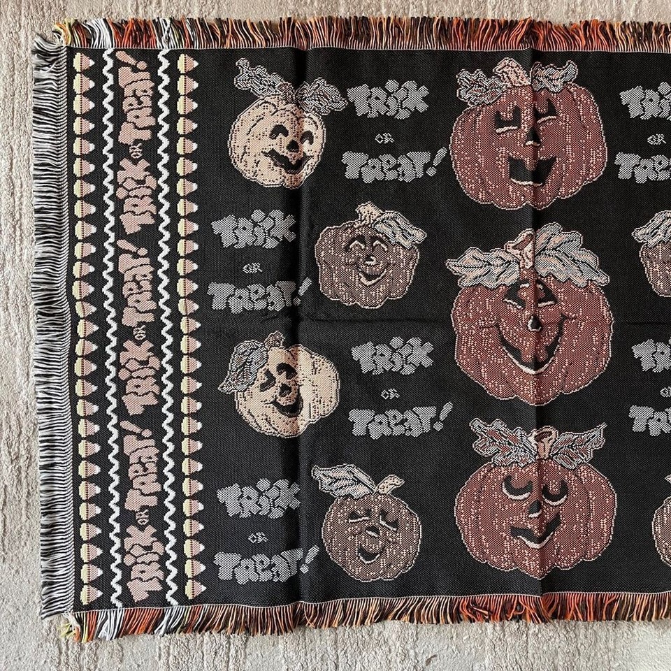 Vintage 90s Halloween Rug Runner Tapestry trick or treat JOLs Ghosts