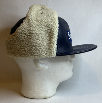 Supreme Navy Leather Box Logo Ear Flap Hat (7-3/8)-New | eBay