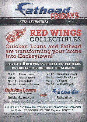 TOMAS HOLMSTROM FATHEAD TRADEABLES DETROIT RED WINGS JOE LOUIS SGA