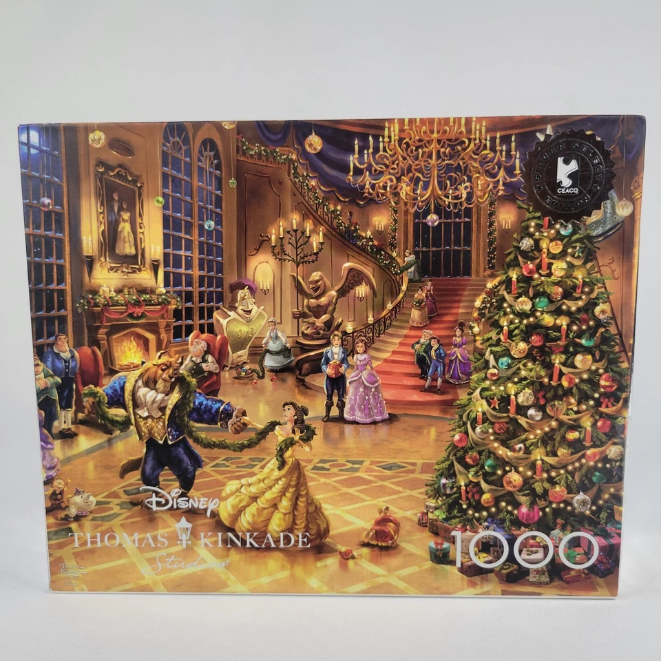 Disney Ceaco Silver Thomas Kinkade Beauty & Beast Belle Christmas 1000pc Puzzle - Image 2 of 4