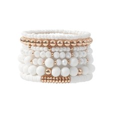 Surfer Heishi Clay Bead Bracelets for Women Bohemian Stackable Gold Beaded Stret