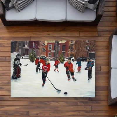 3x5 ft. Young Hockey Players Rug - Red Man Cave Outdoor Decor - Rectangle