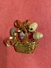 Unique Gold Tone Easter Basket w/Eggs and Bow Spring Clasp HTF One Like This!!! — photo 2