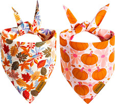 Fall Dog Bandanas - 2 Pack Halloween Thanksgiving Dog Bandana  Reversible Pumpk