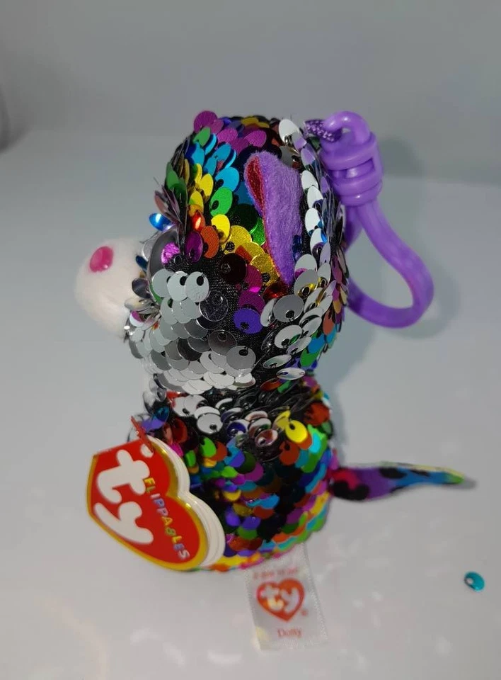 Ty Flippables Plüschtier Pailetten Schlüsselanhänger Dotty Leopard 2019 Herz Tag - Bild 3 von 4