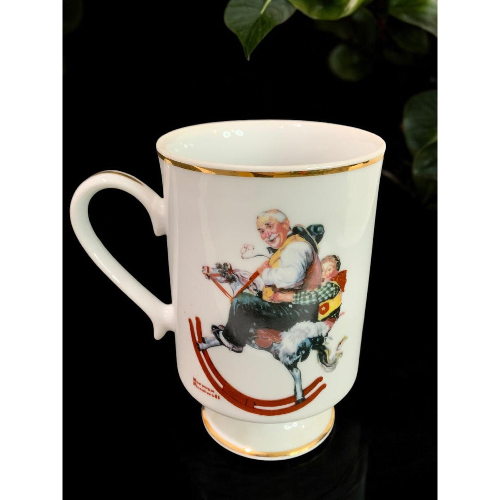 1981 Norman Rockwell Porcelain Pedestal Mug "Gramps at the Reins" The Danbury