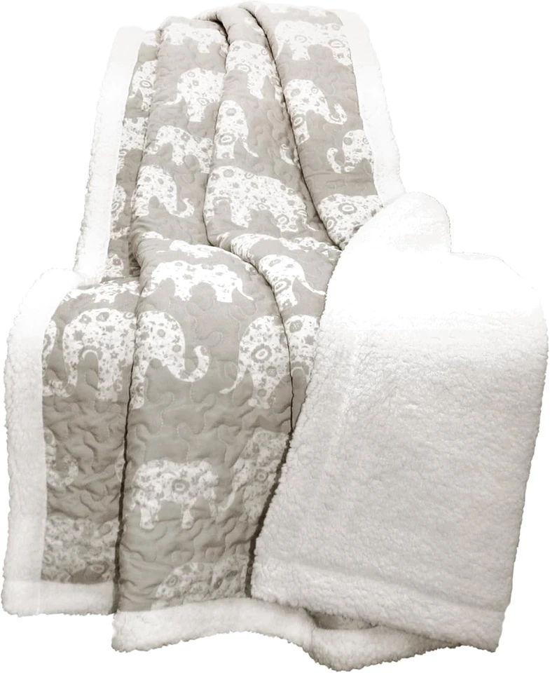 Manta Elephant Parade Sherpa 50" W X 60" L, Gris Suave - Manta Elefante Foto 3 de 4