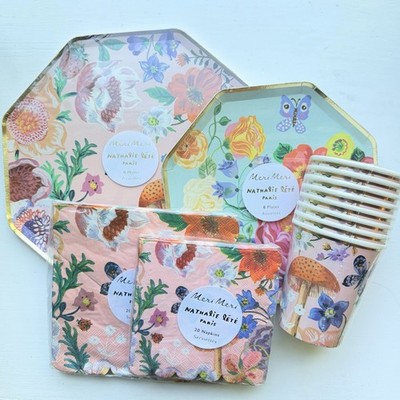 Meri Meri x Nathalie Lete Flora Fungi Garden Party Bundle Plates Napkins Cups 