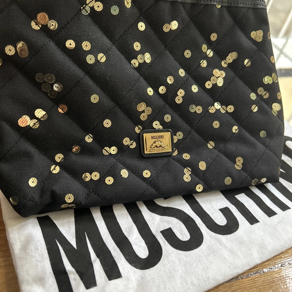 Moschino Toilettery Bag Black with Gold Sequins Excellent Condition - Image 3 of 4