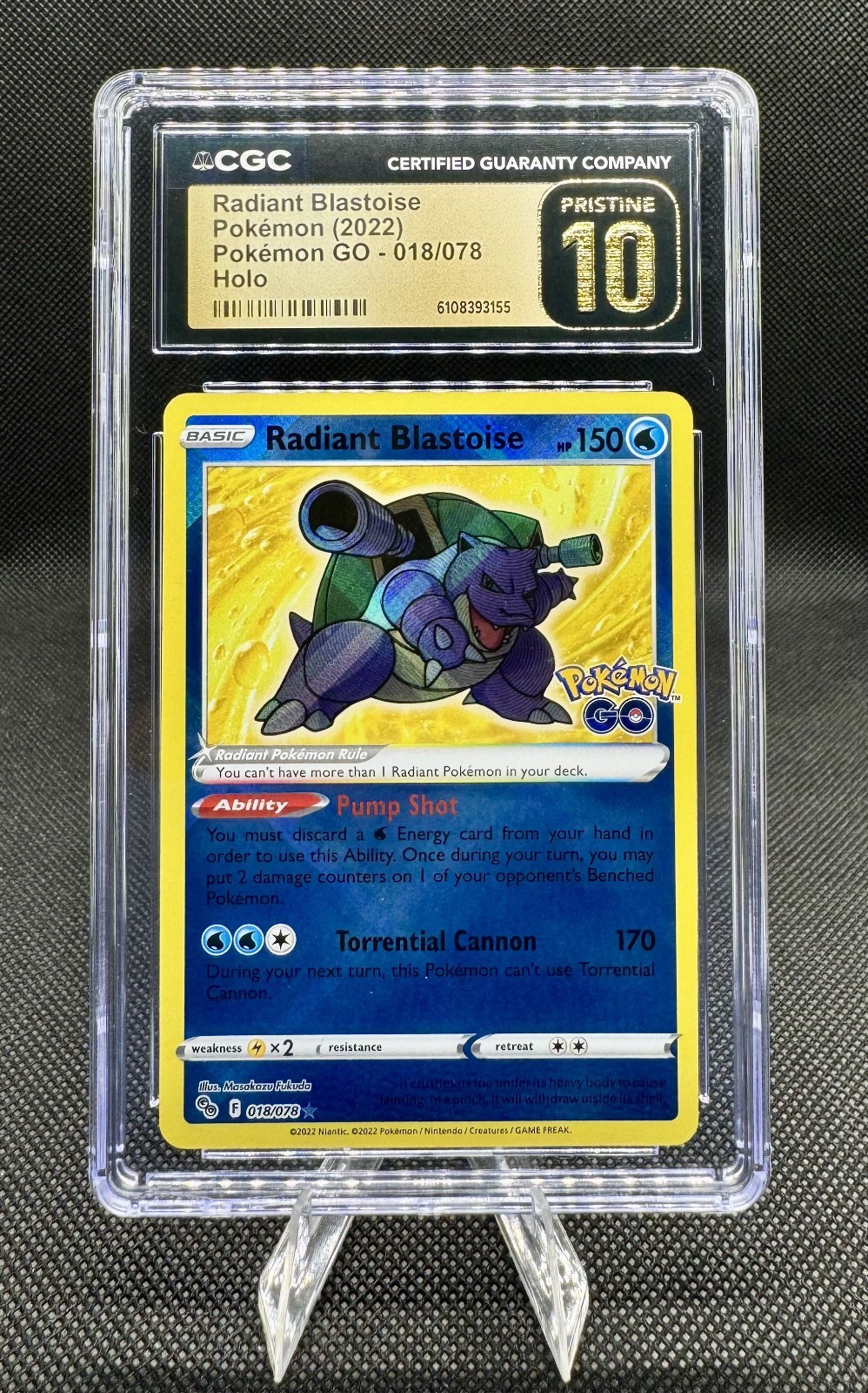 2022 Radiant Blastoise Pokemon GO - 018/078 CGC Pristine 10 (POP 105)