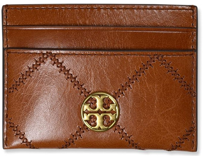 Tory Burch Women's Willa Glazed Leather Slim Card Case Wallet (Dark Whiskey)