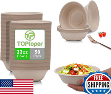 TOPtoper 33oz Large Disposable Paper Bowls, 50-Pack, Leakproof, Microwave Safe