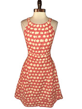 NEW ELIZA J Size 16 A-Line Dress Orange Ivory Polka Dots Sleeveless Pockets