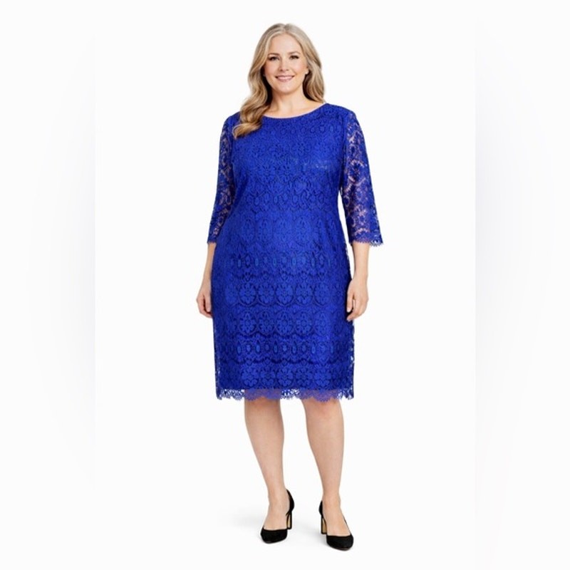 JESSICA HOWARD Womens Dress Size 16 Blue Lace Lined Scallop Hem Back Zip NEW
