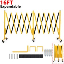16FT Industrial Expandable Barricade Folding Security Gate with Wheels,Retrac...