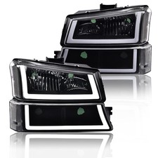 LED DRL Headlights for Avalanche Silverado 2003-2006 Clear Lens Black Housing