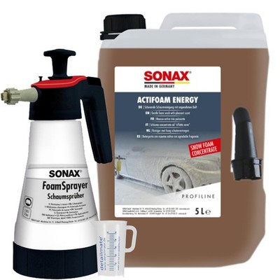 SONAX Foam Sprayer 1L + SONAX Profiline ActiFoam Energy 5L + Messbecher 150ml