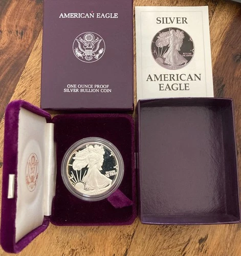 1987 S American Silver Eagle Bullion Proof $1 Coin OGP COA