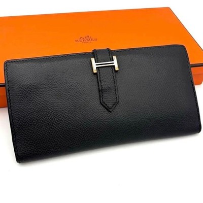 HERMES Bearn Classic Veau Epsom Black Bi Fold Wallet Silver Hardware Authentic