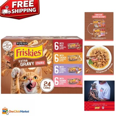 Purina Chunky Extra Gravy Wet Cat Food - 24 Cans of Irresistible Meat Flavors