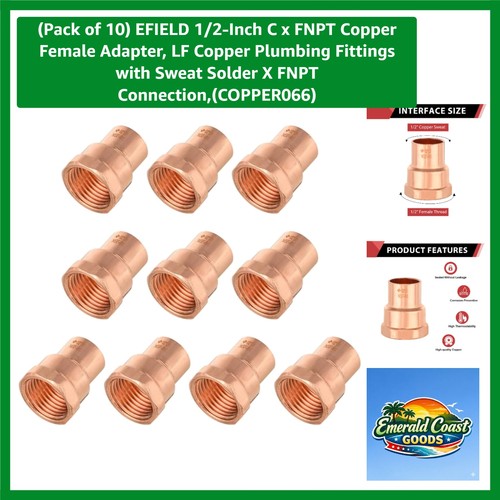 10-Piece 1/2-Inch Sweat Solder Copper Female Adapter Set for Versatile Plumbing