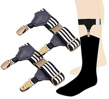 Men's 2PCS Adjustable Sock Garters Sock Suspenders Holders One Size Blackwhiteb