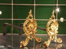 2x antik Feuer Kamin Bock Hund  prunkvoll LOUIS-SEIZE Luxus  Holz Messing+Eisen