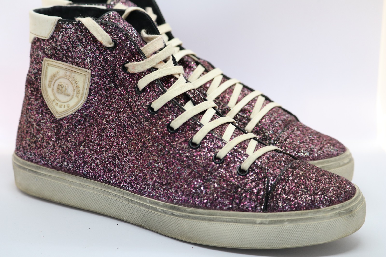 RARA Sneakers alte Saint Laurent Bedford Rose Glitter Uomo US 12 EU 45