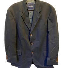 Nautica 3 Buttons Cotton Mens 44R Suit Blazer Sports Coat Pockets Navy Career