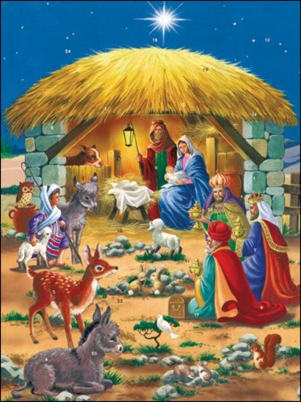 Traditional Christmas Nativity Advent Calendar - 325mm x 245mm – 24 Doors