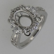 Sterling Silver Semi Mount Ring Setting Oval OV 12x8mm Art Deco Style