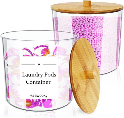 2 Pack Laundry Pods Container,93 Oz Large Acrylic Laundry Storage Jars with Bamb