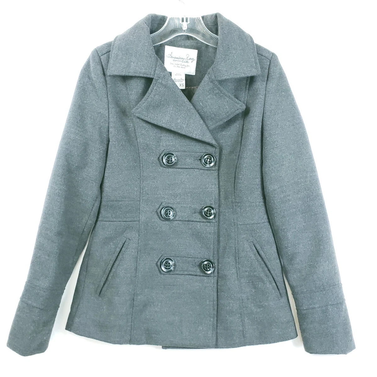 American Rag Coat Womens XS Grey CIE Wool Pea Double Breasted