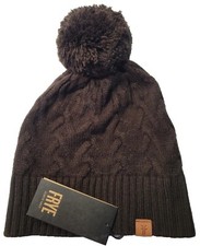 The Frye Company Cable Knit Pom Beanie in Espresso Brown FREE SHIP 48