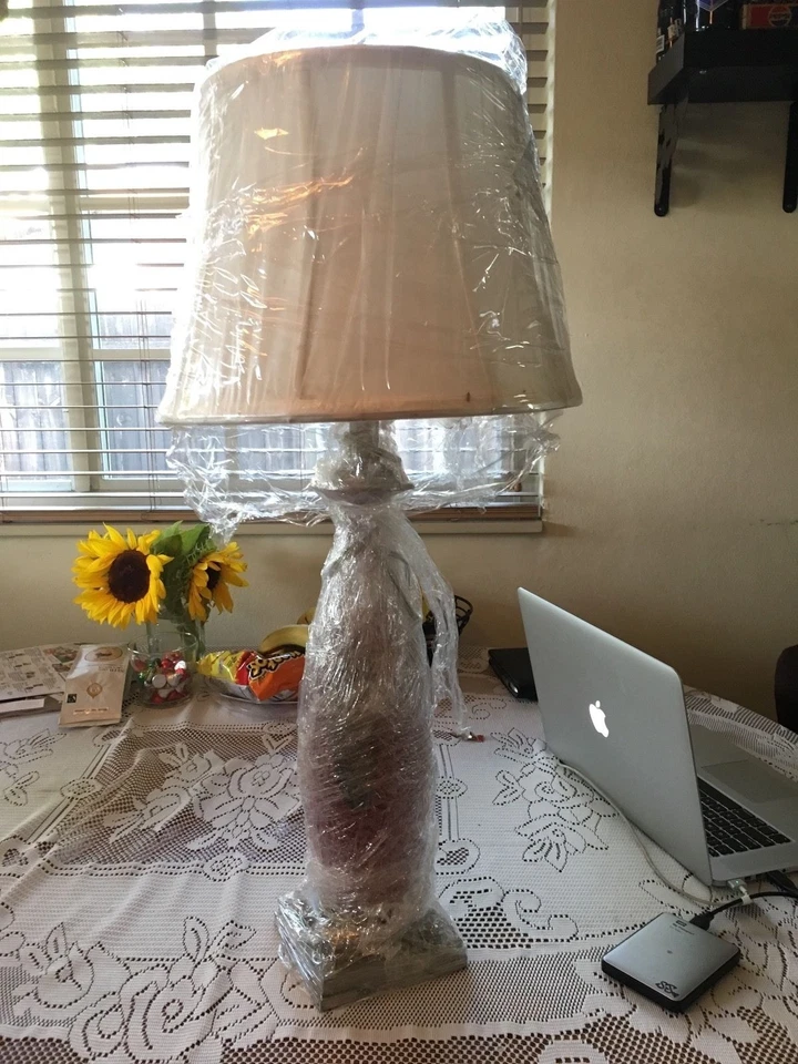 Original Dale Tiffany Fabric Roseville Table Lamp GT701142 3 Way Brushed Nickel - Image 2 of 4