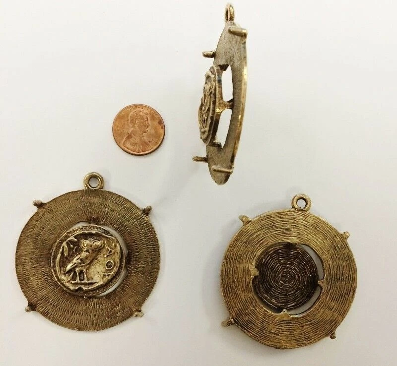 1 BÚHO SABIO ANTIGUO ORO REDONDO 49mm. COLGANTE CUENTAS - ESTAMPADO "A.O.E" B10 Foto 3 de 4