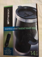 New Emerson Stainless Steel Heated 14 oz Travel Mug 12V Auto Power Adapter NIB