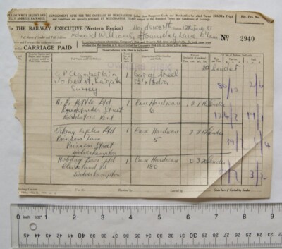 1951 Railway Executive Wagen bezahlt Handsworth nach Reigate, Maidstone, Wolverham