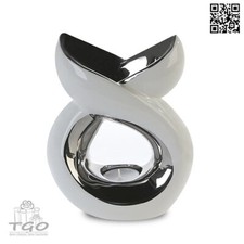 Gilde Duftlampe LAGO aus weiß silber Keramik 20cm-26931