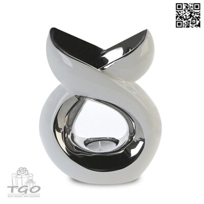 Gilde Duftlampe LAGO aus weiß silber Keramik 20cm-26931