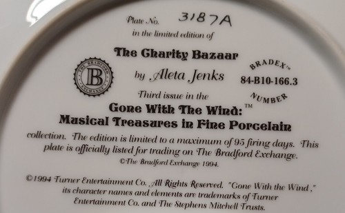 Placa de caridad Bazar lo que el viento se llevó tesoros musicales Bradford Exchange - Imagen 3 de 3