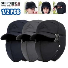 Men Winter Ear Flap Trapper Hat Face Mask Fur Aviator Thermal Warm Snow Ski Cap