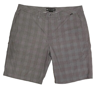 Travis Mathew Plaid Print Gray/Brown Golf Athleisure Active Chino Short 38 X 10