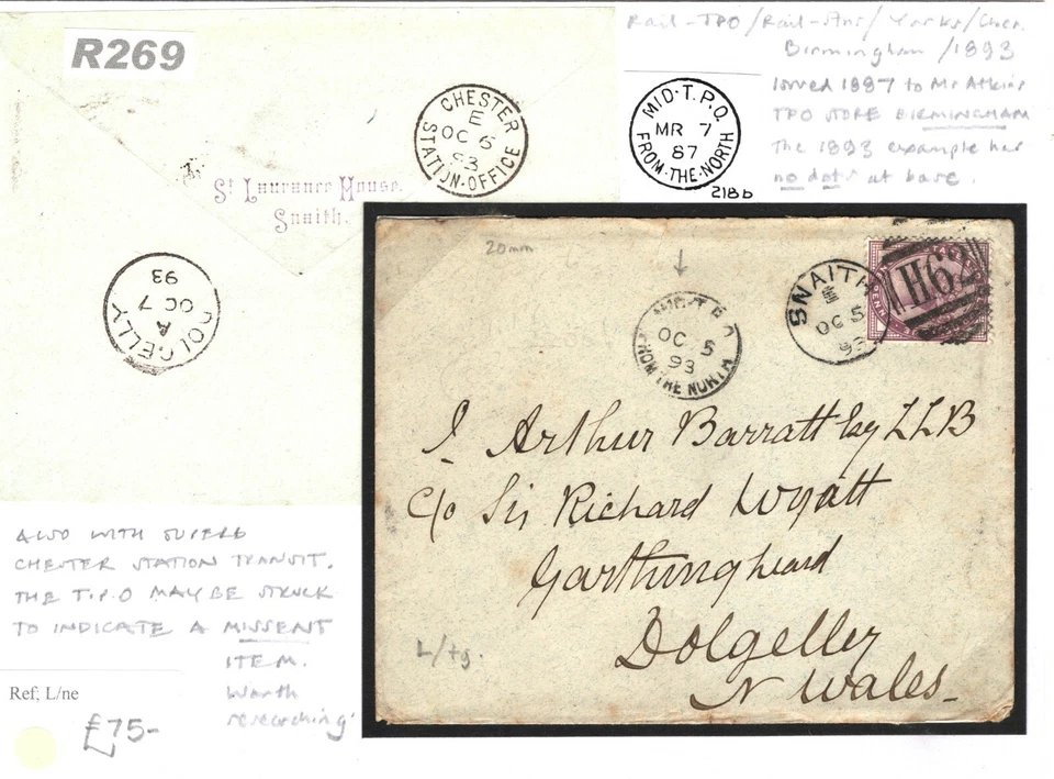 GB Cover RAILWAY MAIL Snaith Yorks Missent to Midland TPO Birmingham 1893 R269  - Image 2 of 4