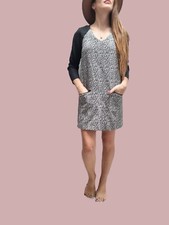 Mango Leopard Print Dress Black White M 12 Office 3/4 Sleeves Midi Pockets punk