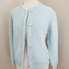 Vintage 50s Nasharr knit cardigan aqua pastel crochet sweater blue cottagecore