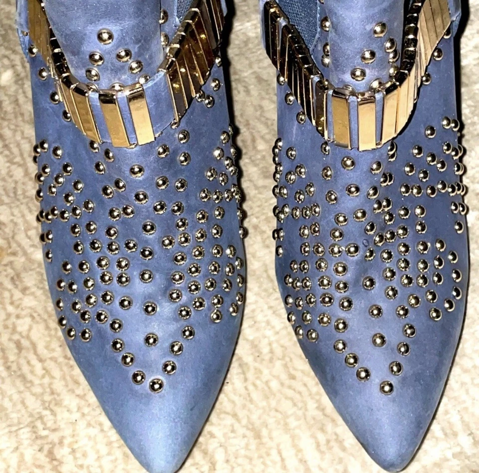 Botas Jeffrey Campbell Cuero Azul Tachonado Talla 6 Botín Volpe Suavemente Preciado Foto 3 de 4