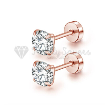 3mm Rose Gold Stainless Steel Round Helix Flat back Cubic Zirconia Stud  Earrings UK