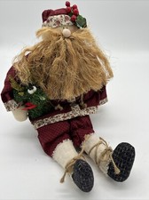 Vintage Rustic Fabric Santa Doll Old World Primitive Shelf Sitter Sisal Beard